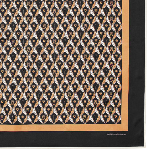 Harlequin Print Silk Scarf in Black & Gold from Aspinal of London