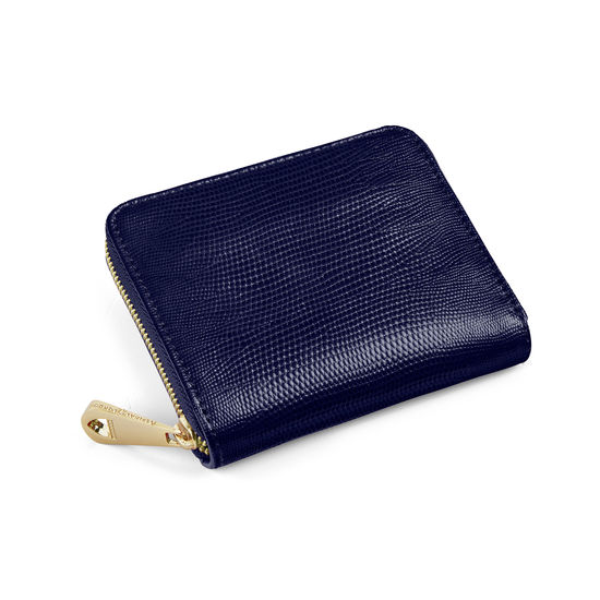 Slim Mini Continental Purse in Midnight Blue Silk Lizard from Aspinal of London