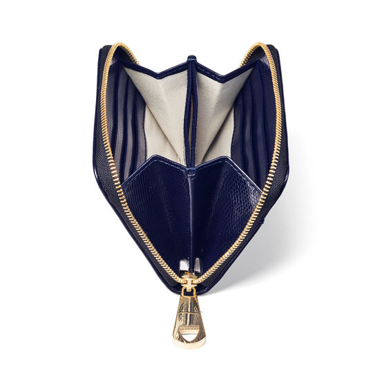 Slim Mini Continental Purse in Midnight Blue Silk Lizard from Aspinal of London
