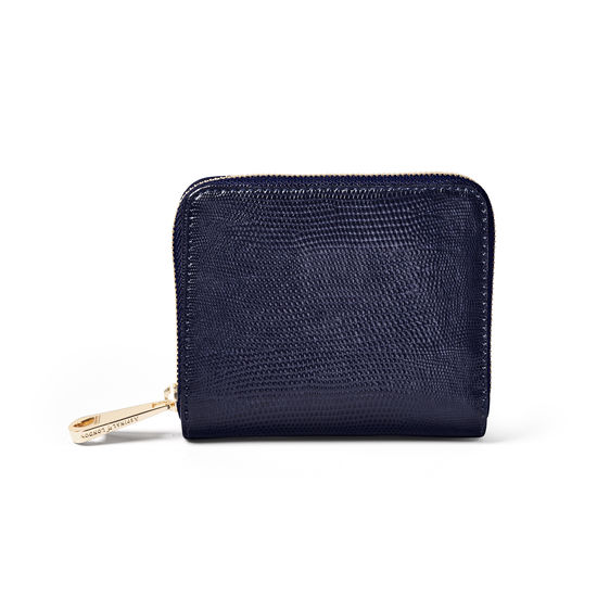 Slim Mini Continental Purse in Midnight Blue Silk Lizard from Aspinal of London