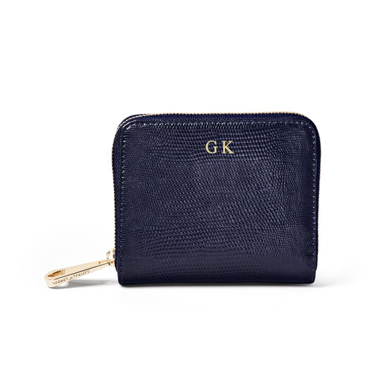 Slim Mini Continental Purse in Midnight Blue Silk Lizard from Aspinal of London