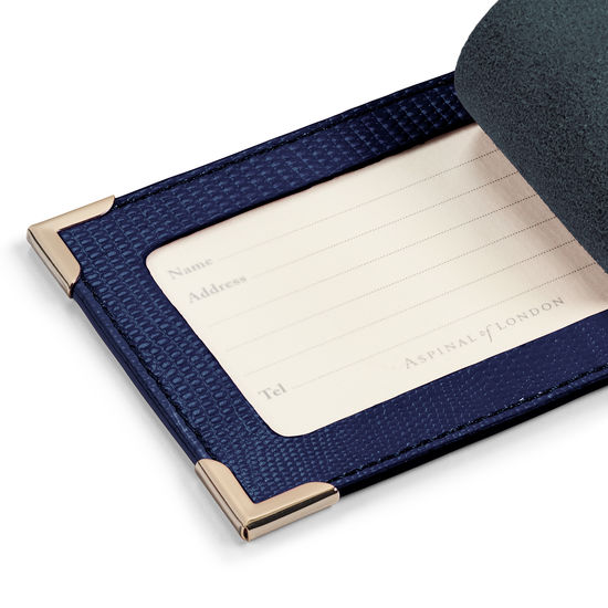Set of 2 Luggage Tags in Midnight Blue Silk Lizard from Aspinal of London