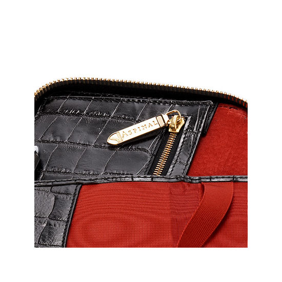 Black Croc Zipped Travel Wallet & Passport Cover Aspinal