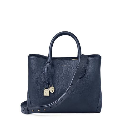 Midi London Tote in Navy Pebble from Aspinal of London