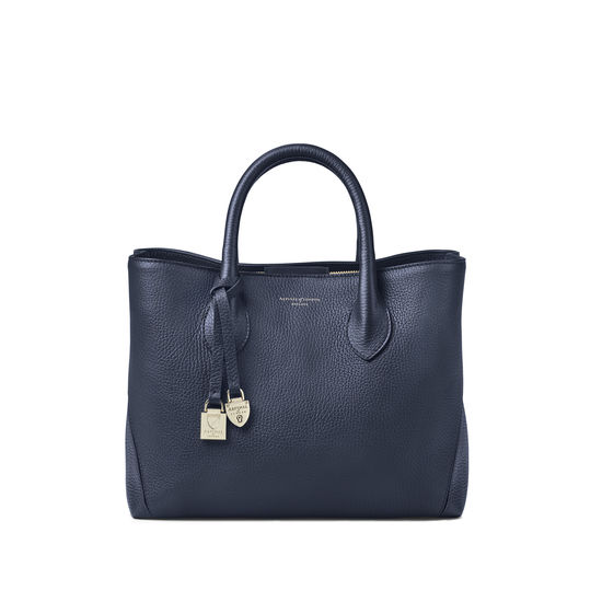 Midi London Tote in Navy Pebble from Aspinal of London