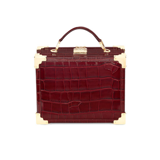 Mini Trunk Clutch in Deep Shine Bordeaux Croc from Aspinal of London
