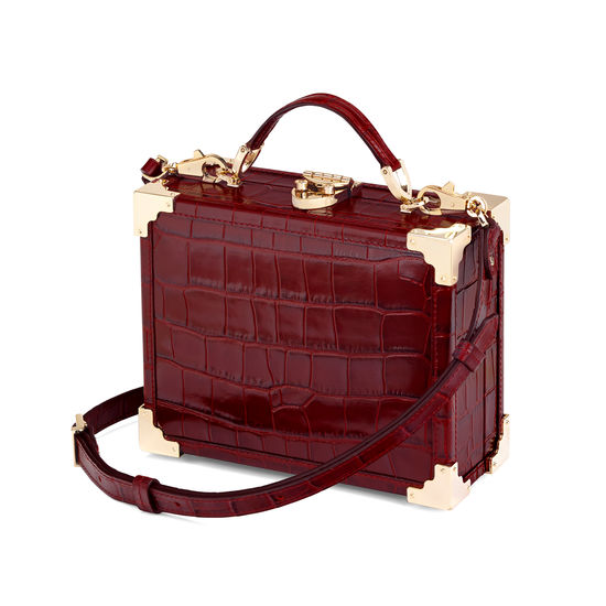 Mini Trunk Clutch in Deep Shine Bordeaux Croc from Aspinal of London