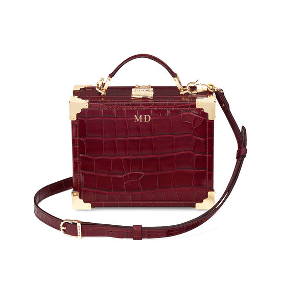 Mini Trunk Clutch in Deep Shine Bordeaux Croc from Aspinal of London