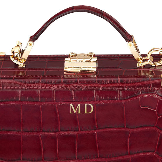 Mini Trunk Clutch in Deep Shine Bordeaux Croc from Aspinal of London