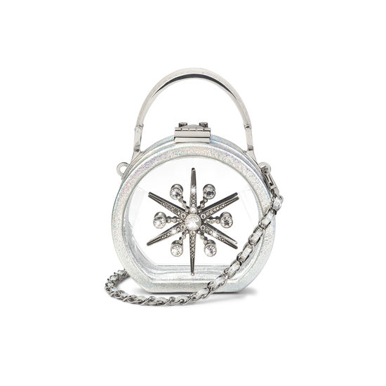 Micro Hat Box in Transparent Acrylic with Silver Stars from Aspinal of London
