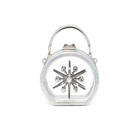 Micro Hat Box in Transparent Acrylic with Silver Stars from Aspinal of London
