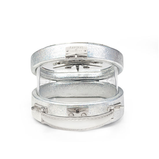 Micro Hat Box in Transparent Acrylic with Silver Stars from Aspinal of London