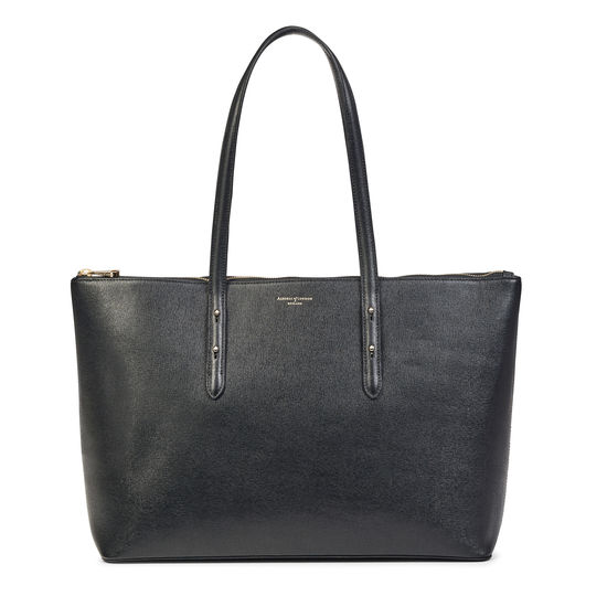 Zipped Regent Tote in Black Saffiano from Aspinal of London