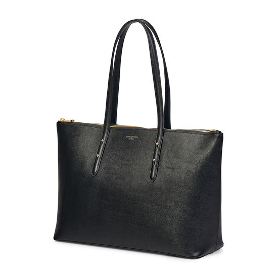 Zipped Regent Tote in Black Saffiano from Aspinal of London