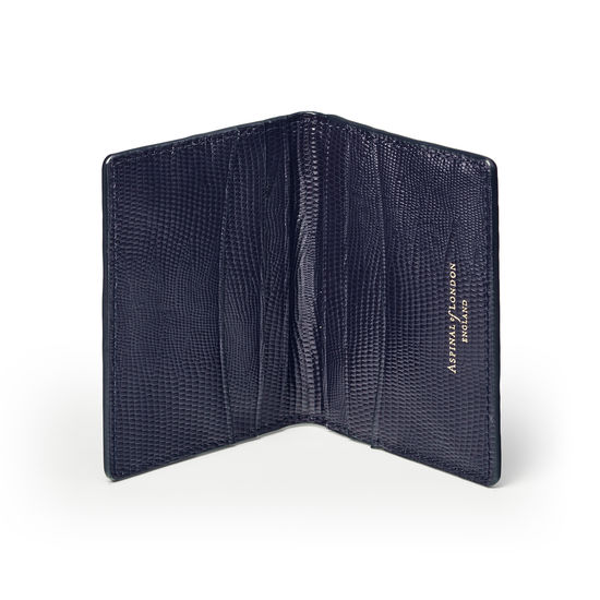 Double Fold Credit Card Holder in Midnight Blue Silk Lizard from Aspinal of London