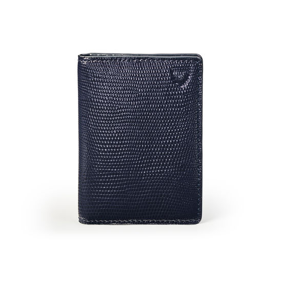 Double Fold Credit Card Holder in Midnight Blue Silk Lizard from Aspinal of London