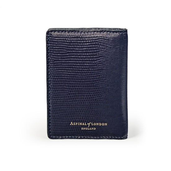 Double Fold Credit Card Holder in Midnight Blue Silk Lizard from Aspinal of London