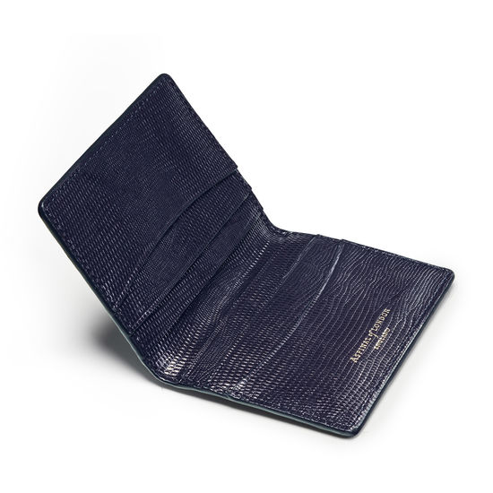 Double Fold Credit Card Holder in Midnight Blue Silk Lizard from Aspinal of London
