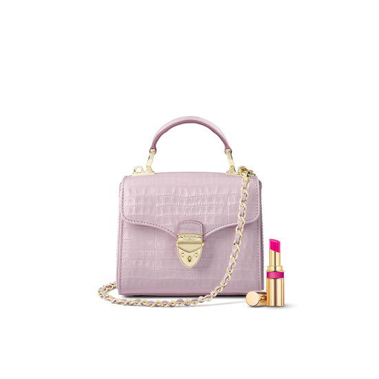 Mini Mayfair Bag in Deep Shine Lilac Small Croc from Aspinal of London