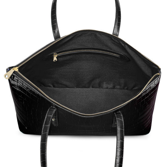 Zipped Regent Tote in Deep Shine Black Croc from Aspinal of London
