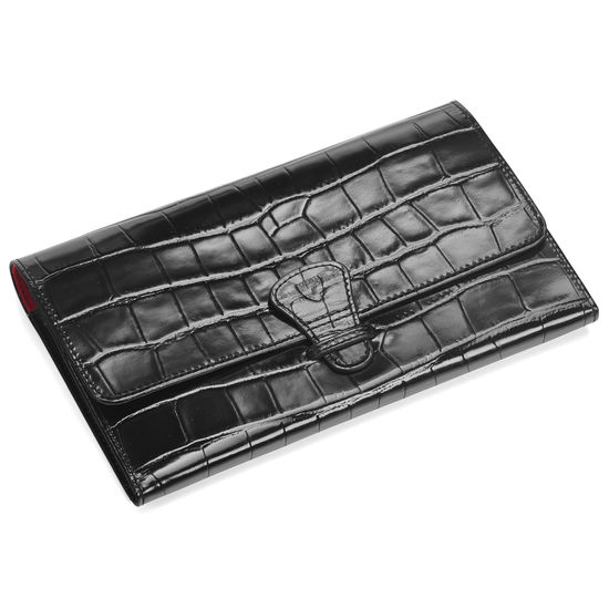 Travel Wallet with Removable Inserts in Deep Shine Black Croc from Aspinal of London