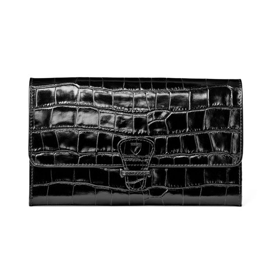 Travel Wallet with Removable Inserts in Deep Shine Black Croc from Aspinal of London