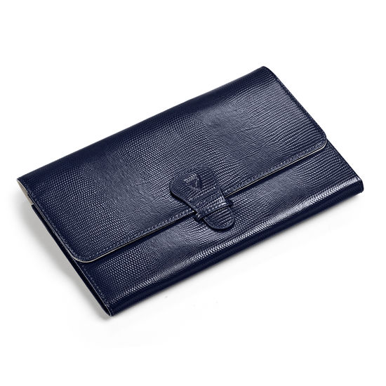 Travel Wallet with Removable Inserts in Midnight Blue Silk Lizard from Aspinal of London