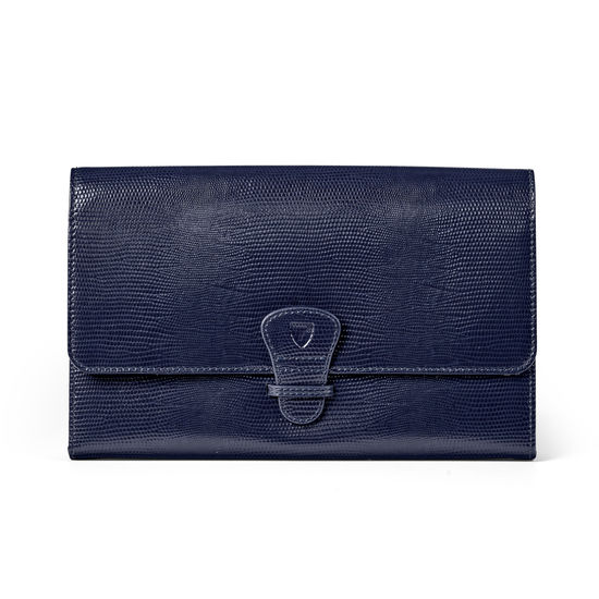 Travel Wallet with Removable Inserts in Midnight Blue Silk Lizard from Aspinal of London