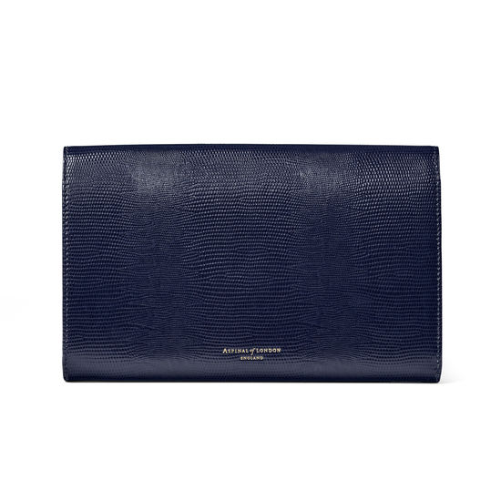 Travel Wallet with Removable Inserts in Midnight Blue Silk Lizard from Aspinal of London