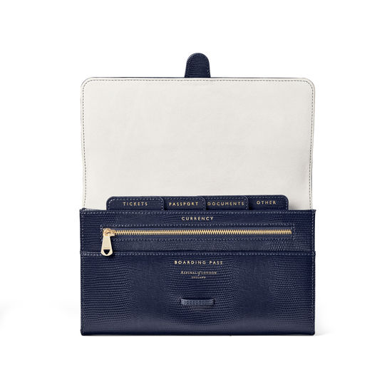 Travel Wallet with Removable Inserts in Midnight Blue Silk Lizard from Aspinal of London