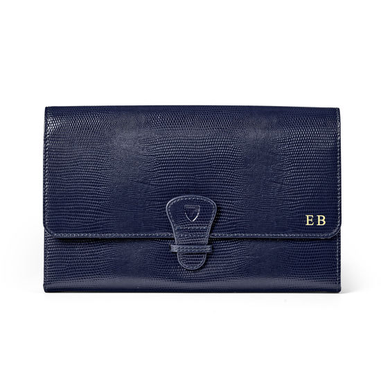 Travel Wallet with Removable Inserts in Midnight Blue Silk Lizard from Aspinal of London