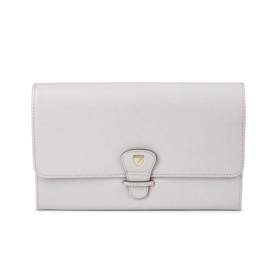 Travel Wallet with Removable Inserts in Light Grey Saffiano from Aspinal of London