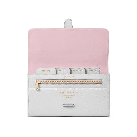 Travel Wallet with Removable Inserts in Light Grey Saffiano from Aspinal of London