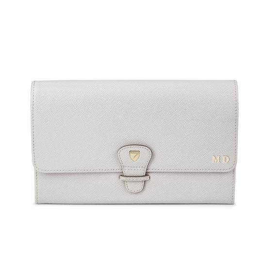 Travel Wallet with Removable Inserts in Light Grey Saffiano from Aspinal of London