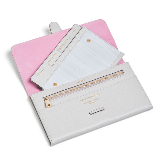 Travel Collection with Removable Inserts in Light Grey Saffiano from Aspinal of London