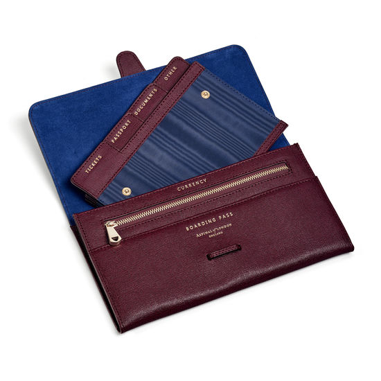 Travel Wallet with Removable Inserts in Burgundy Saffiano from Aspinal of London