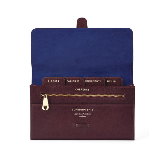 Travel Wallet with Removable Inserts in Burgundy Saffiano from Aspinal of London
