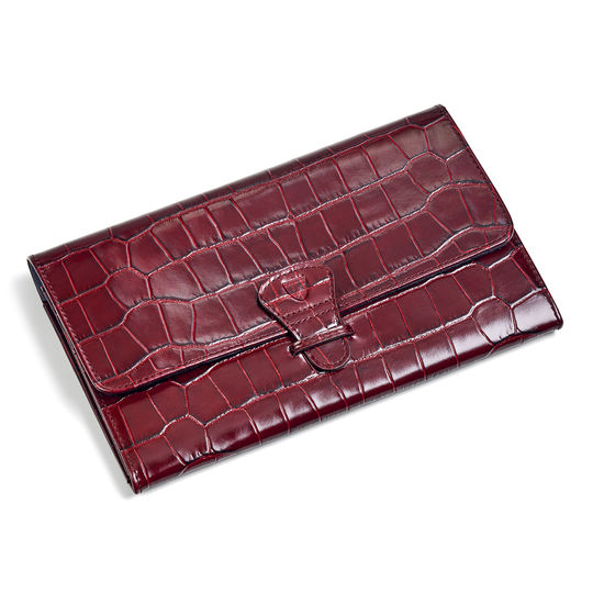 Travel Wallet with Removable Inserts in Deep Shine Bordeaux Croc from Aspinal of London