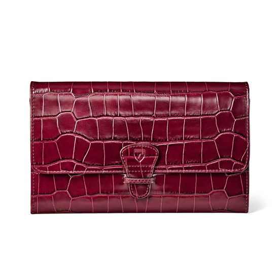 Travel Wallet with Removable Inserts in Deep Shine Bordeaux Croc from Aspinal of London