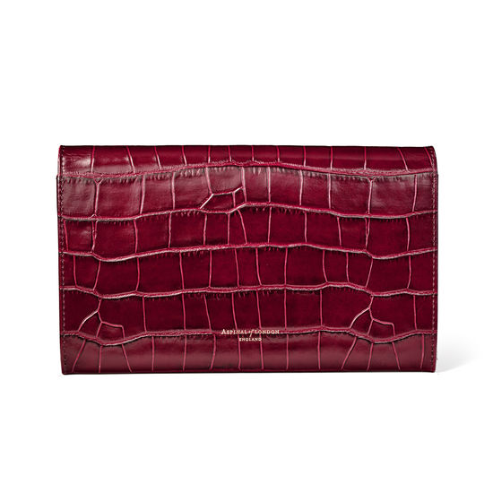 Travel Wallet with Removable Inserts in Deep Shine Bordeaux Croc from Aspinal of London