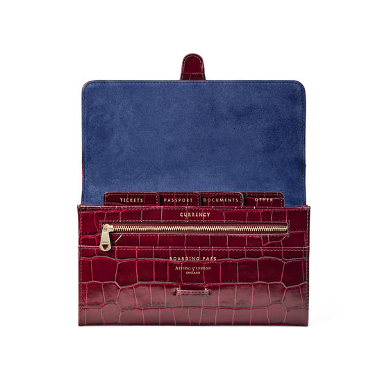Travel Wallet with Removable Inserts in Deep Shine Bordeaux Croc from Aspinal of London