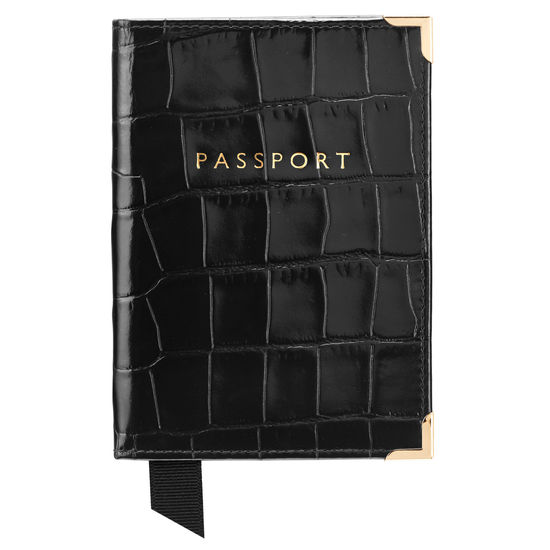 Travel Collection with Removable Inserts in Deep Shine Black Croc from Aspinal of London