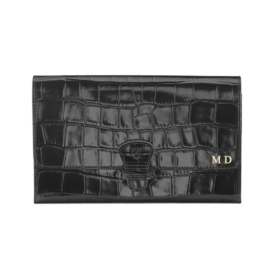 Travel Collection with Removable Inserts in Deep Shine Black Croc from Aspinal of London