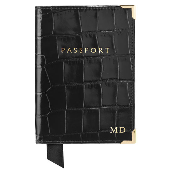 Travel Collection with Removable Inserts in Deep Shine Black Croc from Aspinal of London