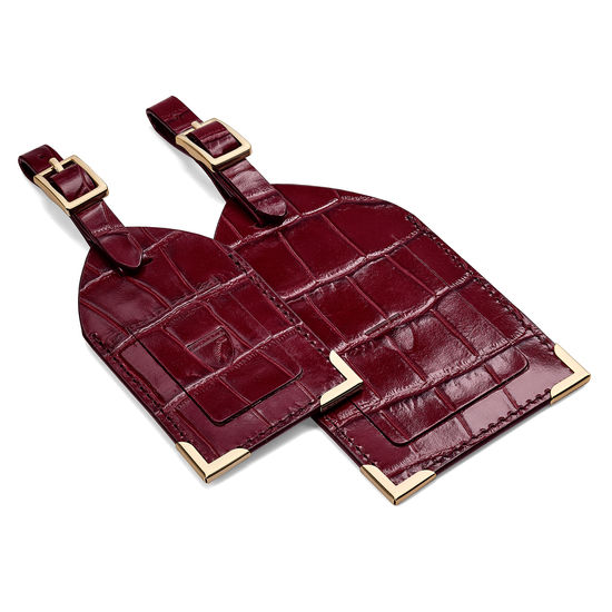 Travel Collection with Removable Inserts in Deep Shine Bordeaux Croc from Aspinal of London