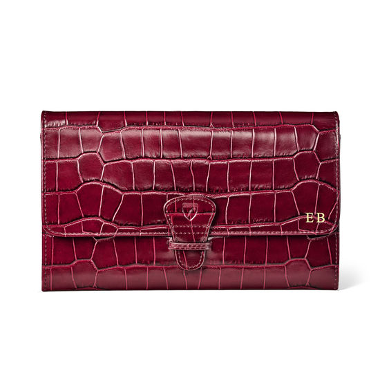 Travel Collection with Removable Inserts in Deep Shine Bordeaux Croc from Aspinal of London