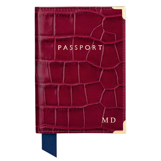Travel Collection with Removable Inserts in Deep Shine Bordeaux Croc from Aspinal of London
