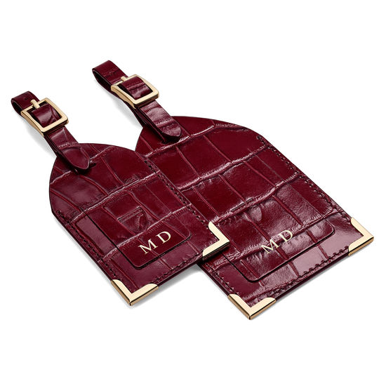 Travel Collection with Removable Inserts in Deep Shine Bordeaux Croc from Aspinal of London