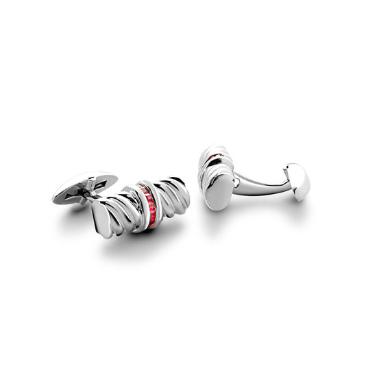 Sterling Silver & Rubies Gemset Double Barrel Twist Cufflinks from Aspinal of London