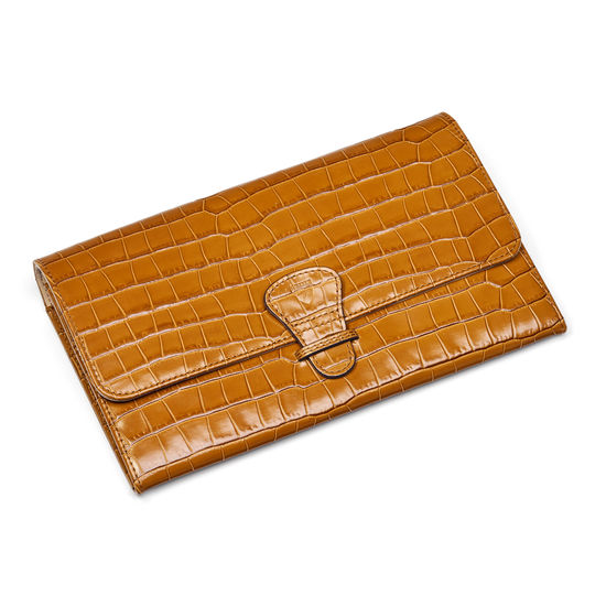 Travel Wallet with Removable Inserts in Deep Shine Vintage Tan Small Croc from Aspinal of London